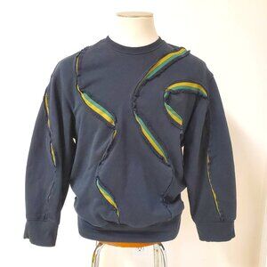 Black Distressed Green Gold Cutout Inset Ribbing Sweater Unisex JNBY